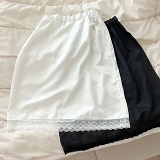 Ribbon lace skirt satin midi skirt layered elastic