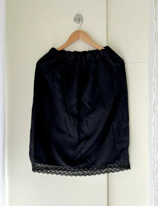 Ribbon lace skirt satin midi skirt layered elastic