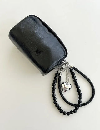 Keyholder Double-row Cubic Pearl Heart Strap Bag Keyring