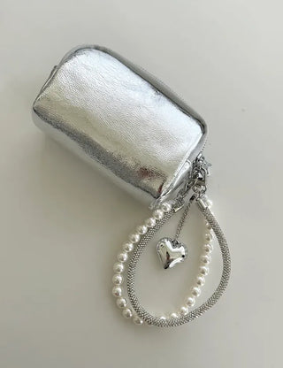 Keyholder Double-row Cubic Pearl Heart Strap Bag Keyring