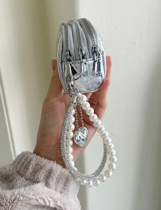 Keyholder Double-row Cubic Pearl Heart Strap Bag Keyring