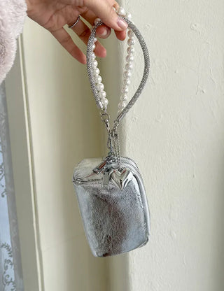 Keyholder Double-row Cubic Pearl Heart Strap Bag Keyring
