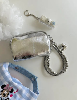 Keyholder Double-row Cubic Pearl Heart Strap Bag Keyring