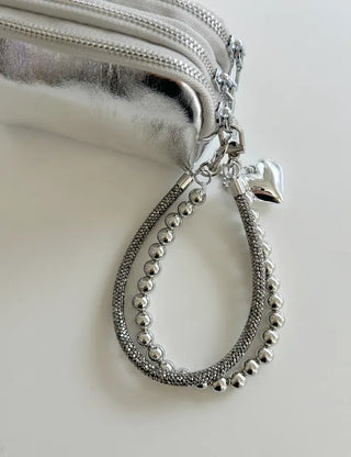 Keyholder Double-row Cubic Pearl Heart Strap Bag Keyring