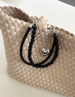 Keyholder Double-row Cubic Pearl Heart Strap Bag Keyring