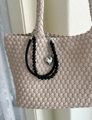 Keyholder Double-row Cubic Pearl Heart Strap Bag Keyring