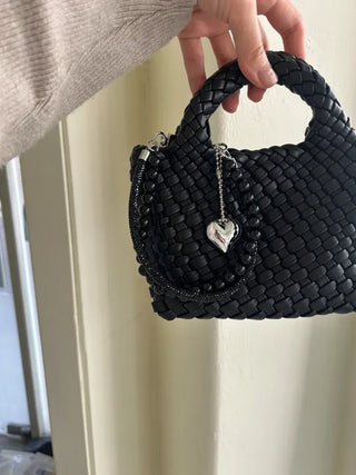 Keyholder Double-row Cubic Pearl Heart Strap Bag Keyring