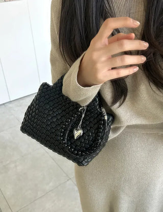 Keyholder Double-row Cubic Pearl Heart Strap Bag Keyring