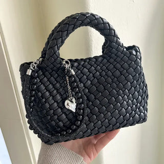 Keyholder Double-row Cubic Pearl Heart Strap Bag Keyring