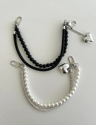 Keyholder Double-row Cubic Pearl Heart Strap Bag Keyring