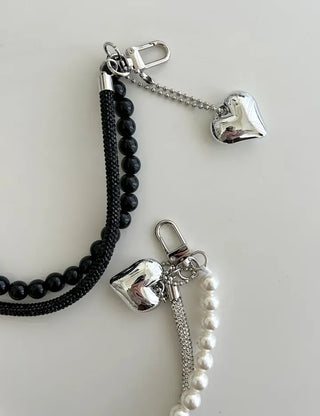 Keyholder Double-row Cubic Pearl Heart Strap Bag Keyring