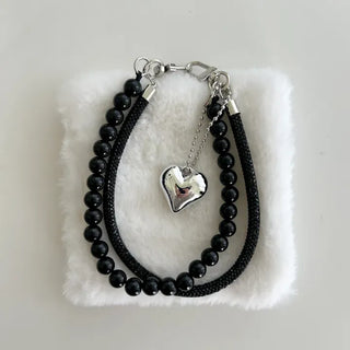 Keyholder Double-row Cubic Pearl Heart Strap Bag Keyring