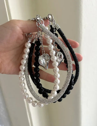 Keyholder Double-row Cubic Pearl Heart Strap Bag Keyring
