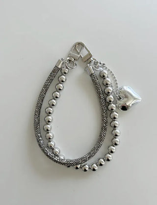 Keyholder Double-row Cubic Pearl Heart Strap Bag Keyring
