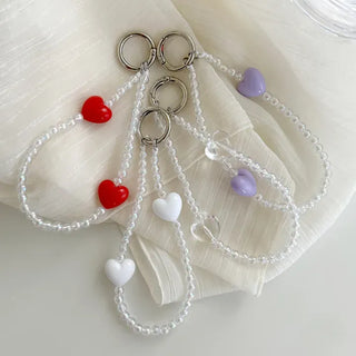 Aurora Heart Bead Keyholder Transparent Phone Strap Keyring
