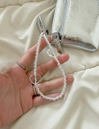 Aurora Heart Bead Keyholder Transparent Phone Strap Keyring