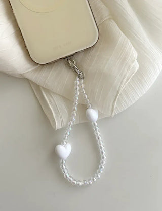 Aurora Heart Bead Keyholder Transparent Phone Strap Keyring