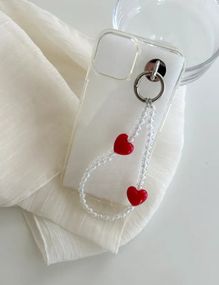Aurora Heart Bead Keyholder Transparent Phone Strap Keyring