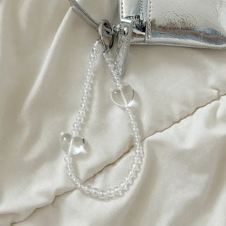 Aurora Heart Bead Keyholder Transparent Phone Strap Keyring