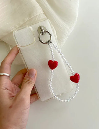 Aurora Heart Bead Keyholder Transparent Phone Strap Keyring