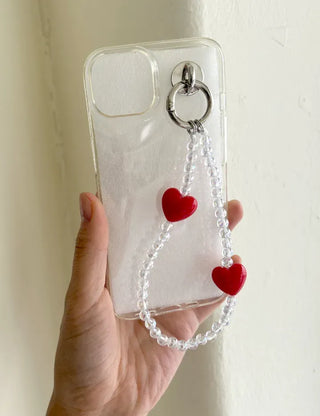 Aurora Heart Bead Keyholder Transparent Phone Strap Keyring