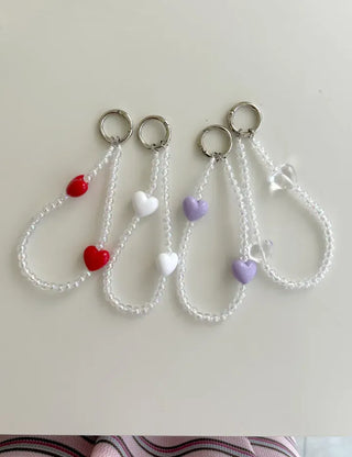 Aurora Heart Bead Keyholder Transparent Phone Strap Keyring