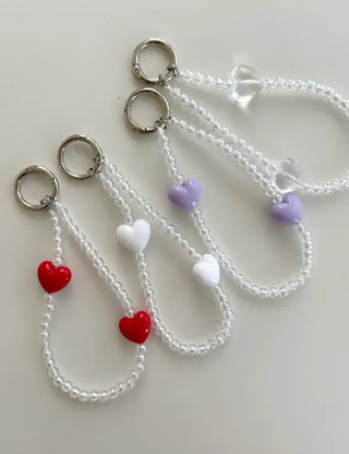 Aurora Heart Bead Keyholder Transparent Phone Strap Keyring