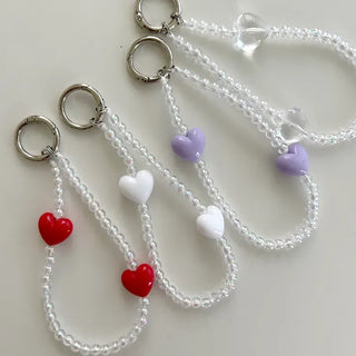 Aurora Heart Bead Keyholder Transparent Phone Strap Keyring