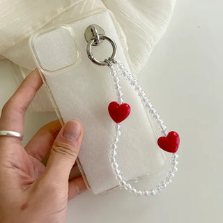 Aurora Heart Bead Keyholder Transparent Phone Strap Keyring