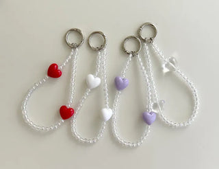 Aurora Heart Bead Keyholder Transparent Phone Strap Keyring