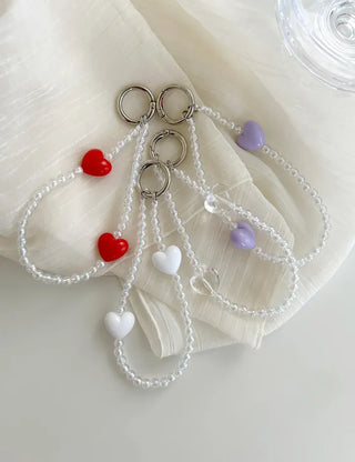 Aurora Heart Bead Keyholder Transparent Phone Strap Keyring