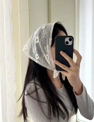 Bandana Hairband Flower Mesh Triangle Spring Kerchief Mary Shop