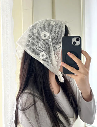 Bandana Hairband Flower Mesh Triangle Spring Kerchief Mary Shop