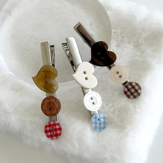 Button hairpin heart vintage hair clip Mary Shop