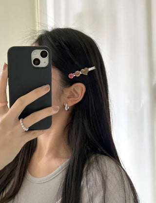 Button hairpin heart vintage hair clip Mary Shop
