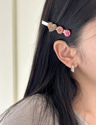 Button hairpin heart vintage hair clip Mary Shop