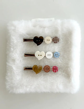 Button hairpin heart vintage hair clip Mary Shop