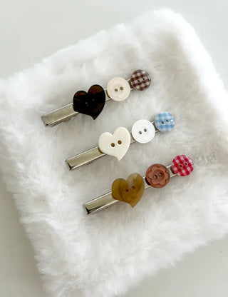 Button hairpin heart vintage hair clip Mary Shop