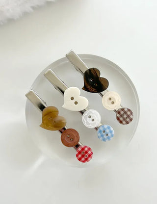 Button hairpin heart vintage hair clip Mary Shop