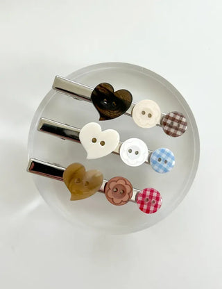 Button hairpin heart vintage hair clip Mary Shop