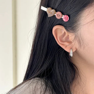 Button hairpin heart vintage hair clip Mary Shop