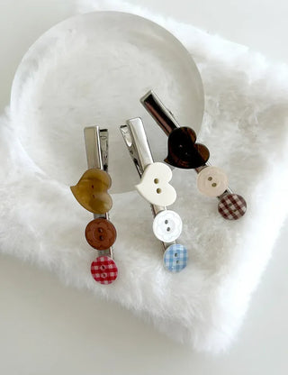 Button hairpin heart vintage hair clip Mary Shop