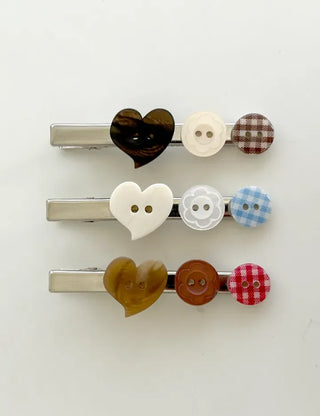 Button hairpin heart vintage hair clip Mary Shop