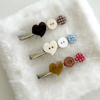 Button hairpin heart vintage hair clip Mary Shop