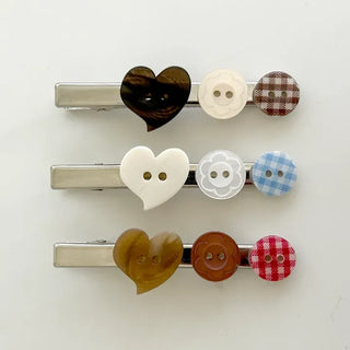 Button hairpin heart vintage hair clip Mary Shop