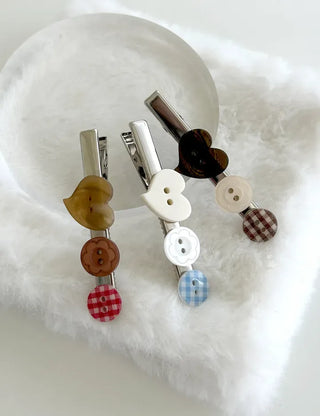 Button hairpin heart vintage hair clip Mary Shop
