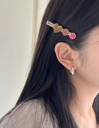 Button hairpin heart vintage hair clip Mary Shop