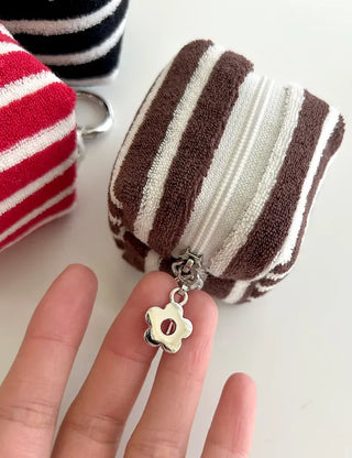 Mini Pouch Keyring Flower Charm Striped Terry Mary Shop