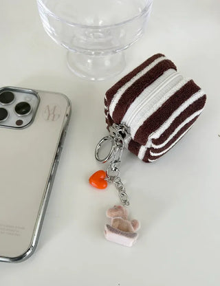 Mini Pouch Keyring Flower Charm Striped Terry Mary Shop