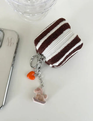 Mini Pouch Keyring Flower Charm Striped Terry Mary Shop